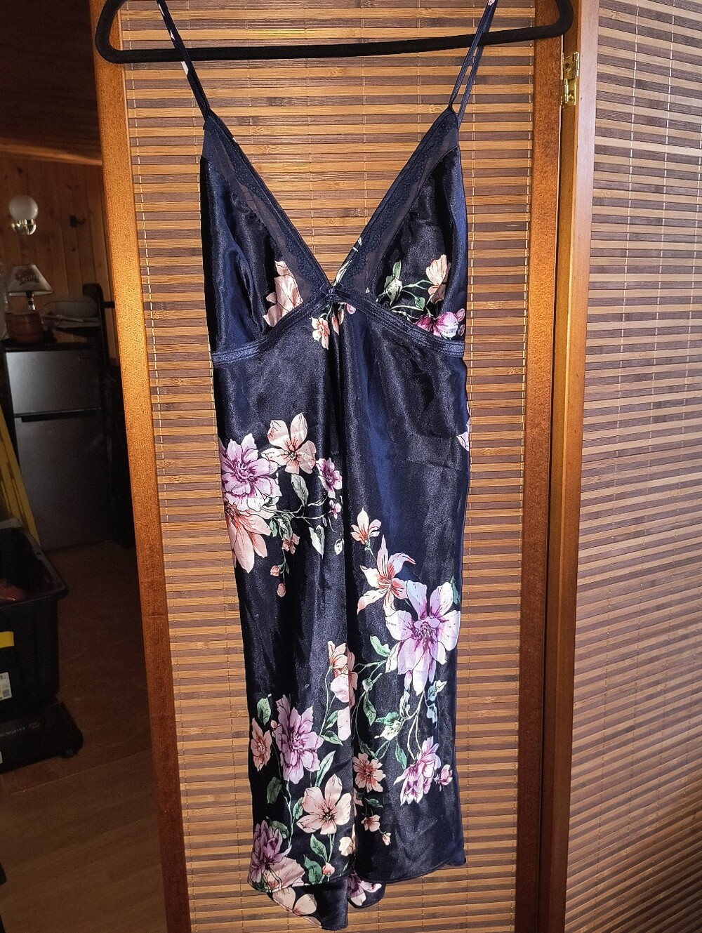 Apt. 9 Navy Floral Satin Slip Dress with Spaghetti Straps